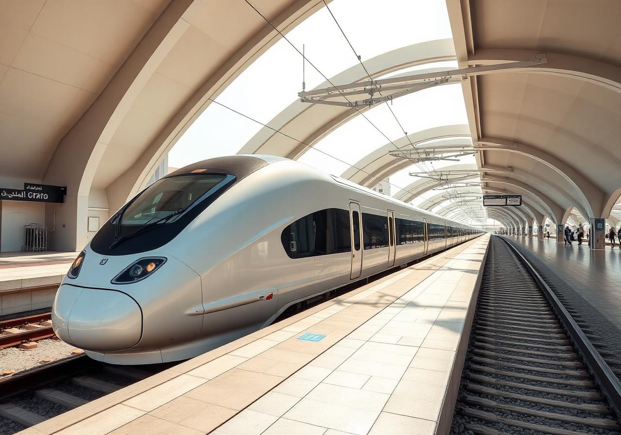 Haramain high-speed train at a modern Saudi station platform